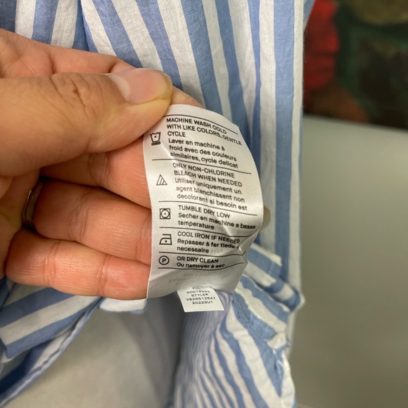 VINCE Riveria Blue Stripe Oversized Shirt Sz XS Tie Waist Retail 295 Coastal - Picture 9 of 11